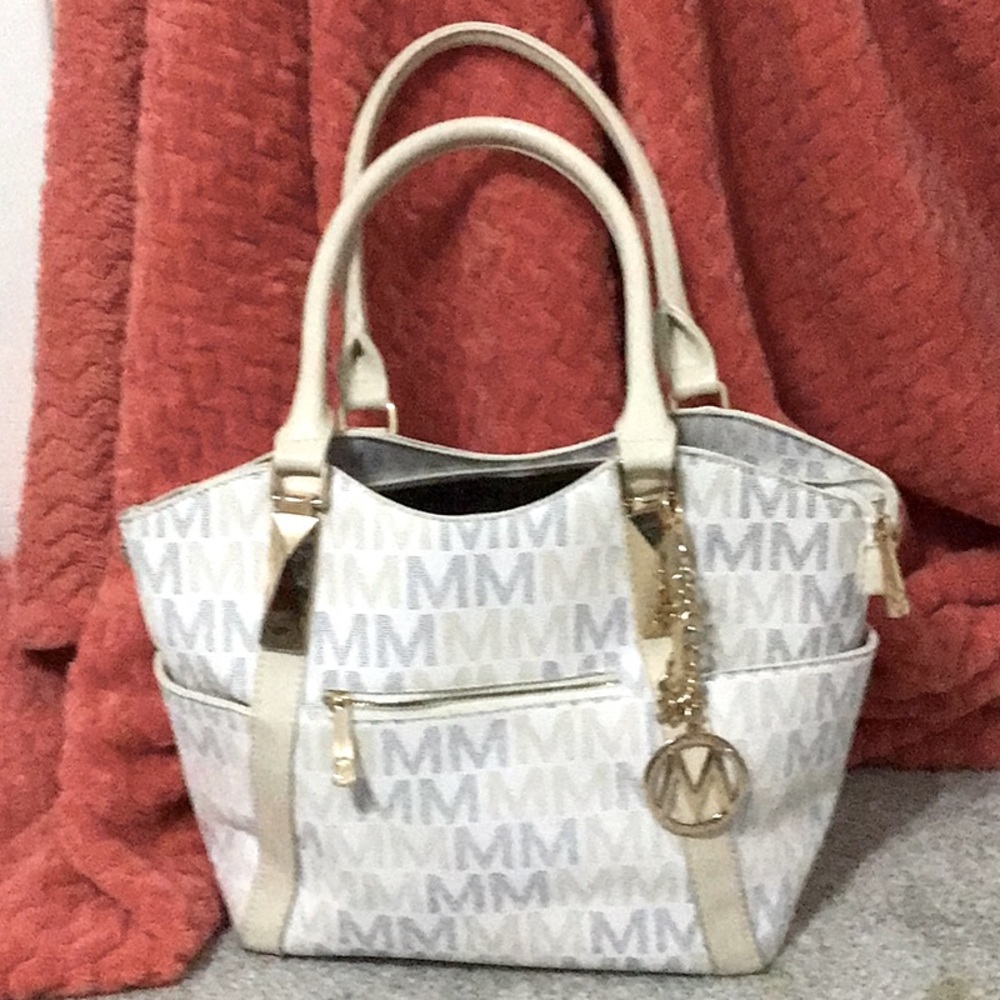 Gold and silver with white background purse